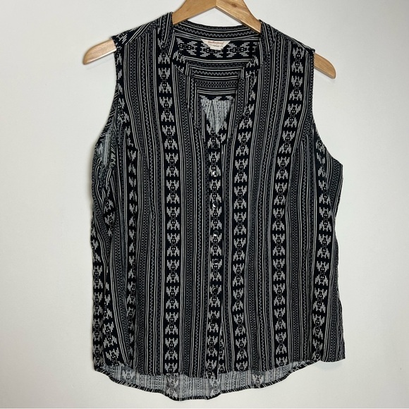 Vintage Tops - Boho Tribal Print Sleeveless Top - Weatherproof Vintage - Linen Blend - Large
